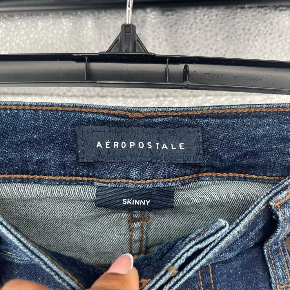 Aeropostale Men’s Blue Dark Wash Distressed Stretch Skinny Denim Jeans 30 x 30